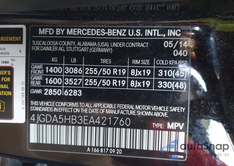 2014 Mercedes-Benz Ml 350 4Matic z USA, uszkodzony, nr VIN 4JGDA5HB3EA421760